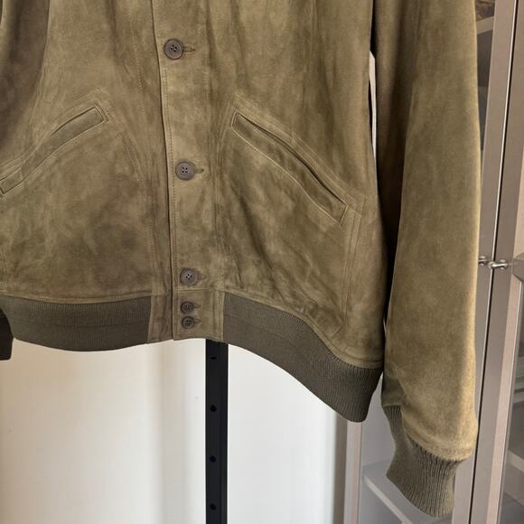 Taylor Stitch The Bomber Jacket Army Green Goat Suede 44 NEW Leather Button Coat - Picture 4 of 8